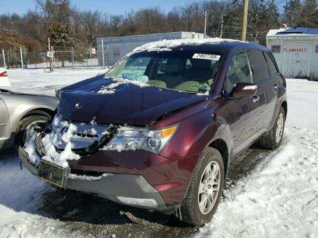 2HNYD28689H524950 - 2009 ACURA MDX TECHNO BURGUNDY photo 2