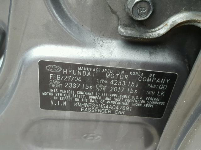 KMHWF35H54A047691 - 2004 HYUNDAI SONATA GLS GRAY photo 10