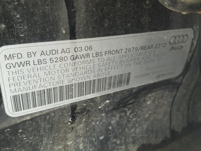 WAUDH74FX6N161143 - 2006 AUDI A6 3.2 QUA BLACK photo 10