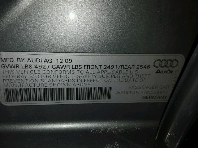 WAUFFAFLXAN039941 - 2010 AUDI A4 PREMIUM GRAY photo 10