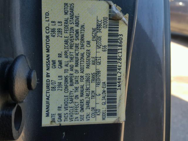 1N4BL24E28C118603 - 2008 NISSAN ALTIMA 3.5 SILVER photo 10