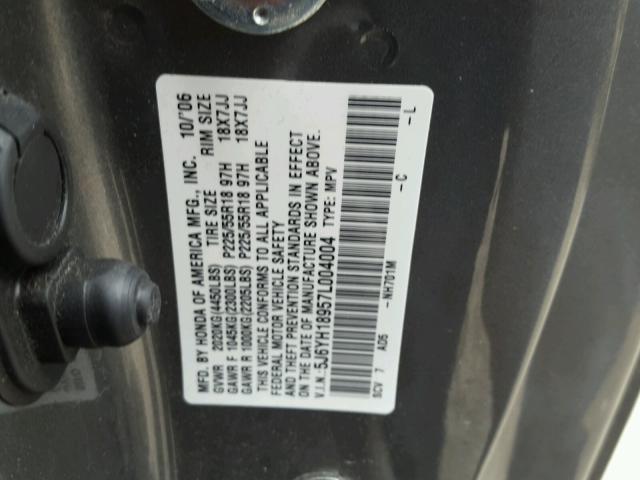 5J6YH18957L004004 - 2007 HONDA ELEMENT SC GRAY photo 10