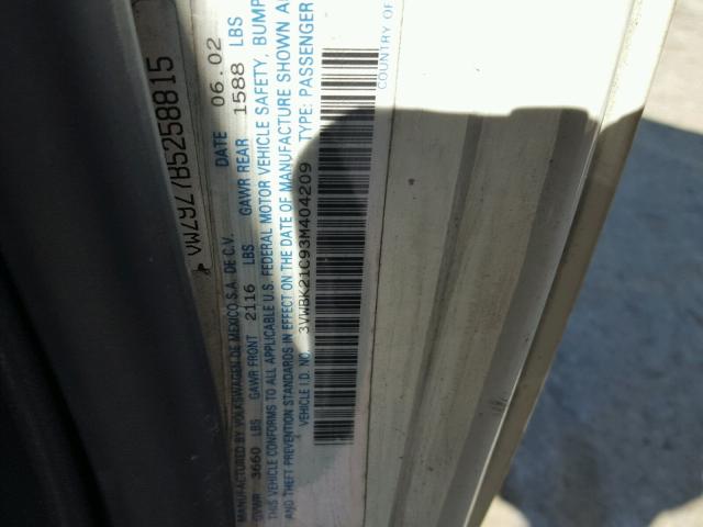 3VWBK21C93M404209 - 2003 VOLKSWAGEN NEW BEETLE 白色 照片 10