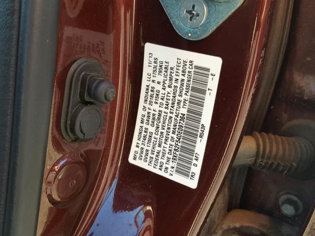 19XFB2F54DE097364 - 2013 HONDA CIVIC LX MAROON photo 10