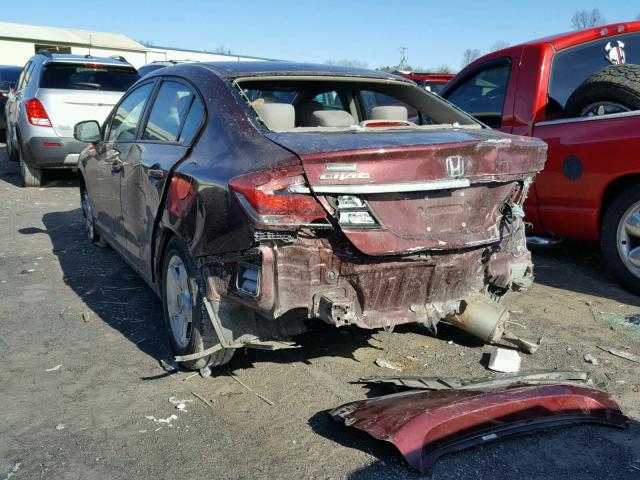 19XFB2F54DE097364 - 2013 HONDA CIVIC LX MAROON photo 3