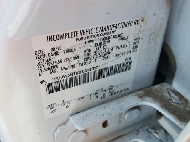 1FD0W5HT8BEA98917 - 2011 FORD F550 SUPER WHITE photo 10