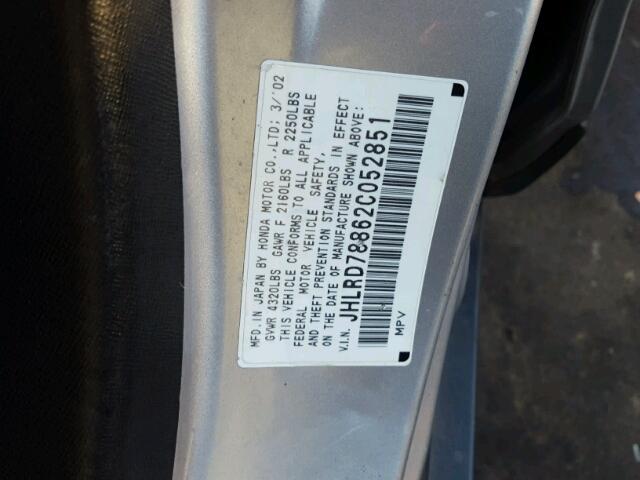 JHLRD78862C052851 - 2002 HONDA CR-V EX SILVER photo 10