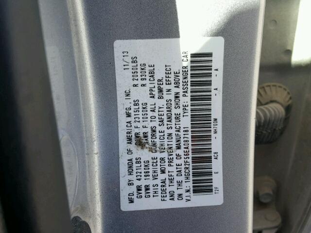 1HGCR2F56EA087181 - 2014 HONDA ACCORD SPO SILVER photo 10