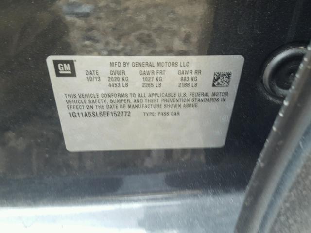 1G11A5SL6EF152772 - 2014 CHEVROLET MALIBU LS 灰色 照片 10