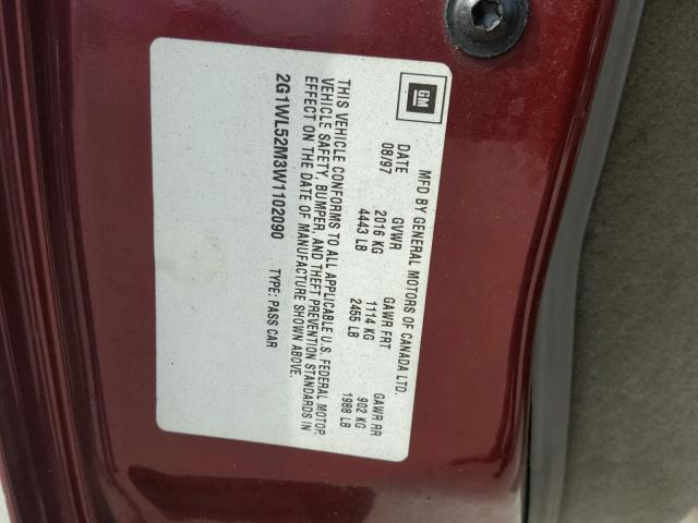 2G1WL52M3W1102090 - 1998 CHEVROLET LUMINA BAS მუქწითელი ფოტო 10