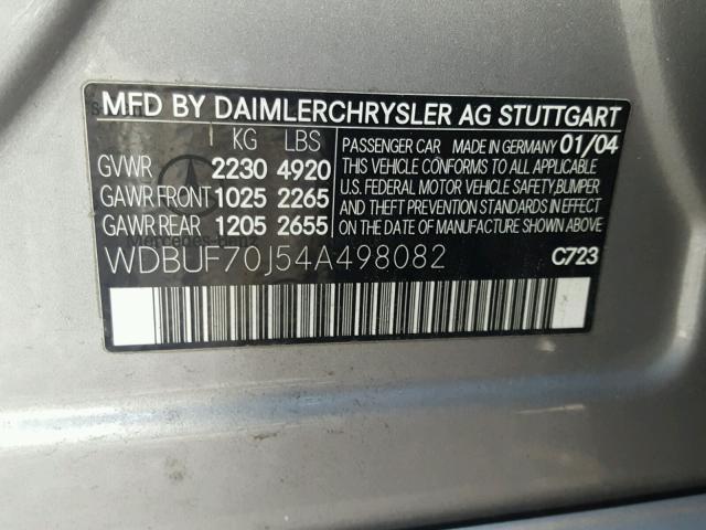 WDBUF70J54A498082 - 2004 MERCEDES-BENZ E 500 GRAY photo 10