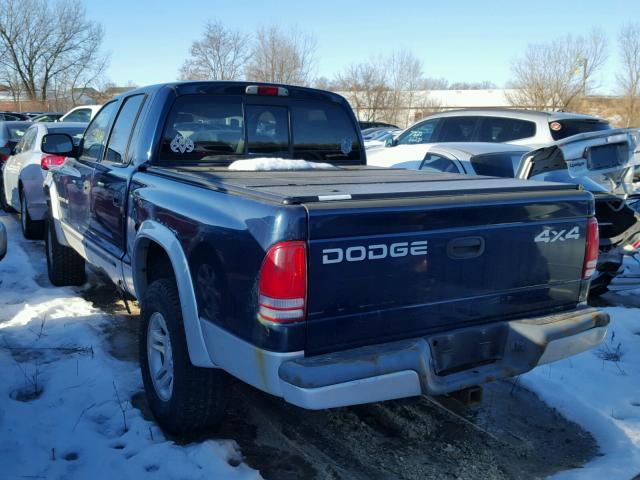 1B7HG48N02S606363 - 2002 DODGE DAKOTA QUA BLUE photo 3