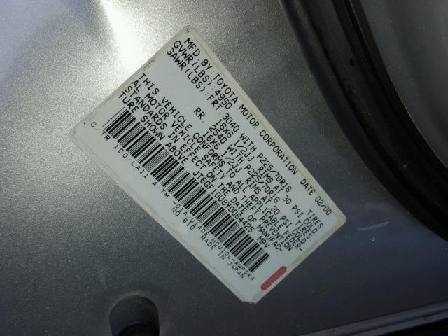 JT6GF10U8Y0064425 - 2000 LEXUS RX 300 SILVER photo 10