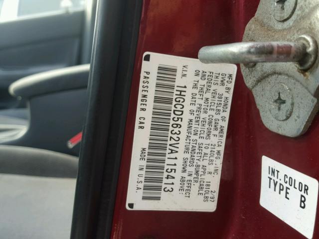 1HGCD5632VA115413 - 1997 HONDA ACCORD LX MAROON photo 10