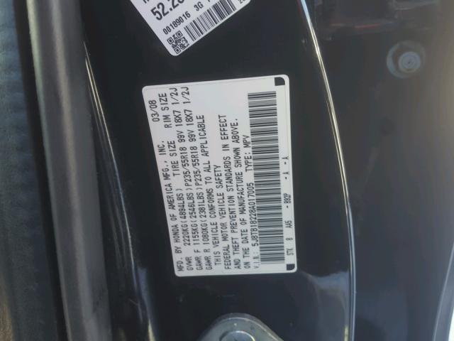 5J8TB18228A017005 - 2008 ACURA RDX BLACK photo 10