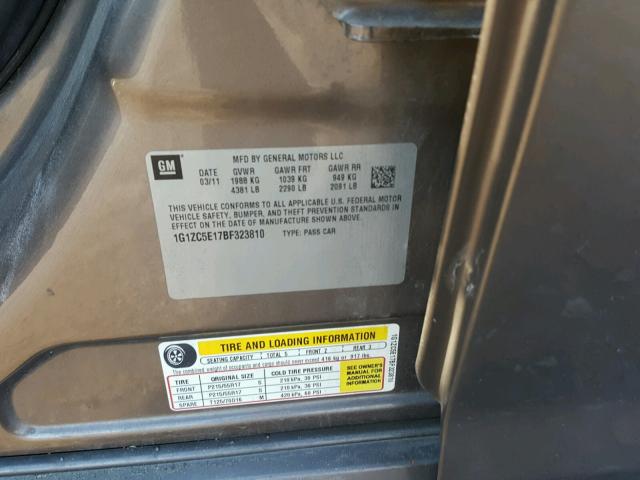 1G1ZC5E17BF323810 - 2011 CHEVROLET MALIBU 1LT 石墨色 照片 10