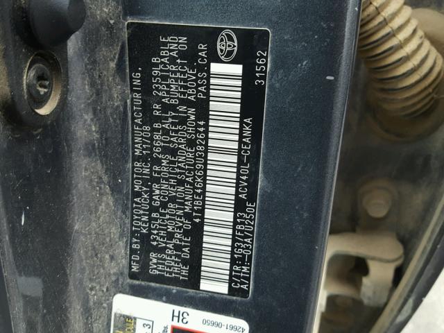 4T1BE46K69U382644 - 2009 TOYOTA CAMRY BASE GRAY photo 10