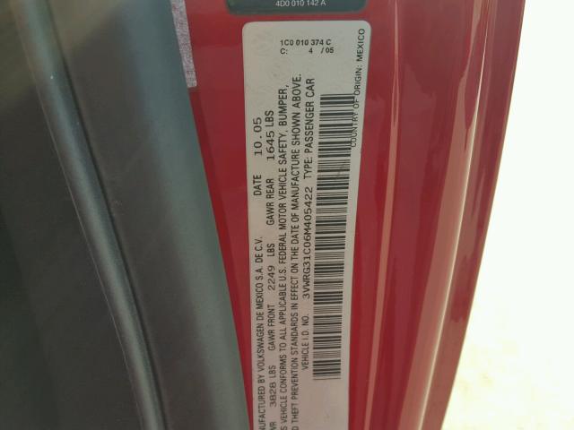 3VWRG31C06M405422 - 2006 VOLKSWAGEN NEW BEETLE 红色 照片 10