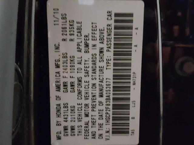 1HGCP2F83BA053677 - 2011 HONDA ACCORD EXL BLACK photo 10