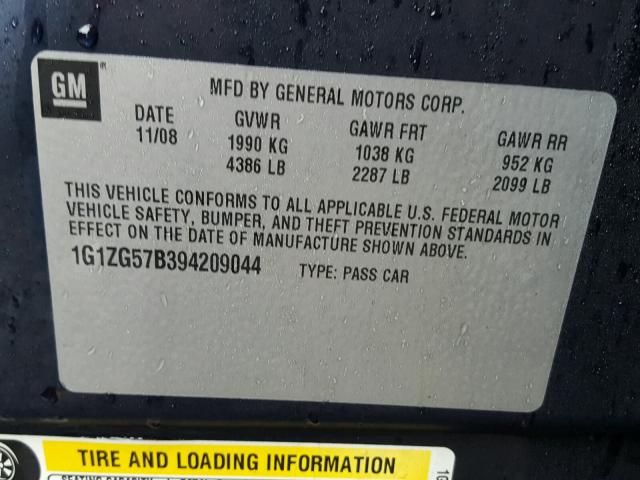 1G1ZG57B394209044 - 2009 CHEVROLET MALIBU LS BLUE photo 10