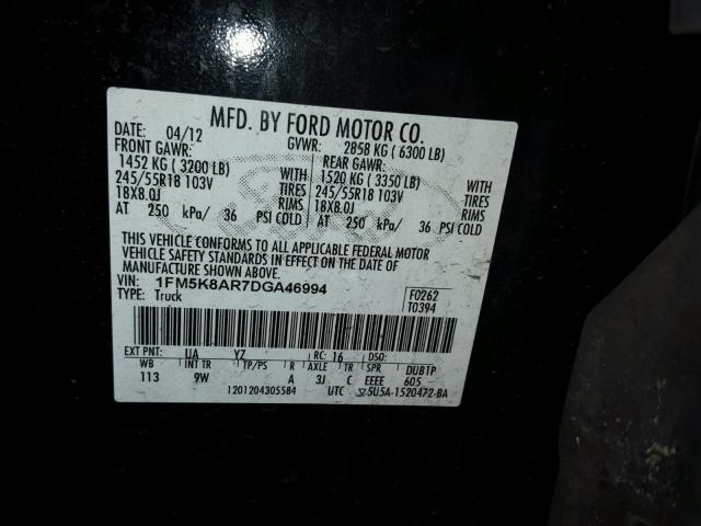 1FM5K8AR7DGA46994 - 2013 FORD EXPLORER P BLACK photo 10