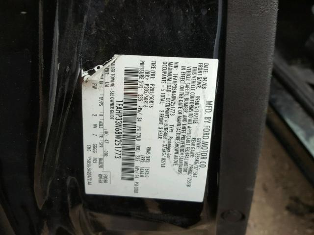 1FAHP33N68W251773 - 2008 FORD FOCUS SE BLACK photo 10