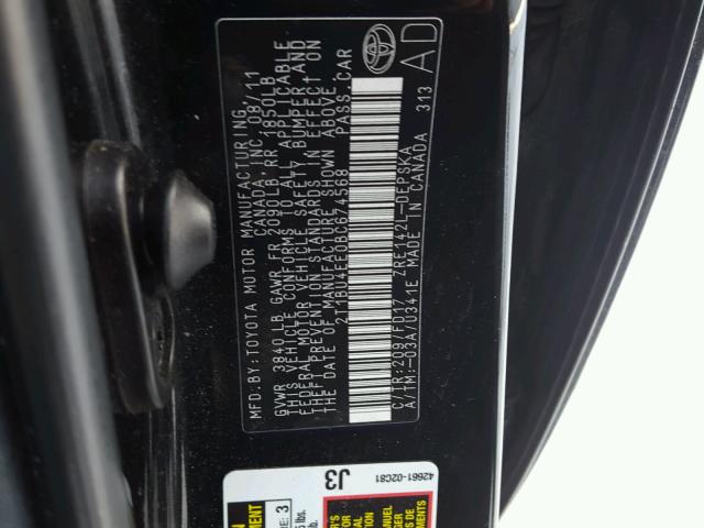 2T1BU4EE0BC674568 - 2011 TOYOTA COROLLA BA BLACK photo 10