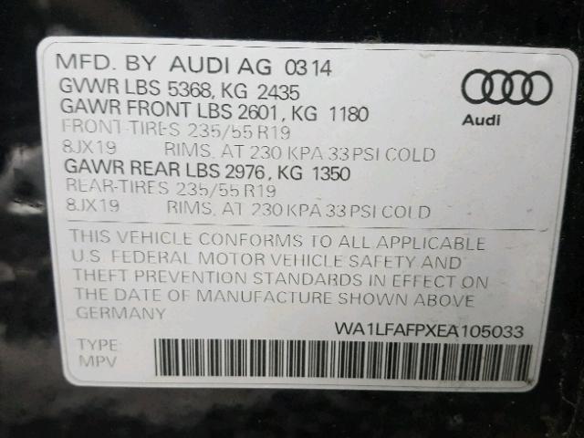 WA1LFAFPXEA105033 - 2014 AUDI Q5 PREMIUM SILVER photo 10