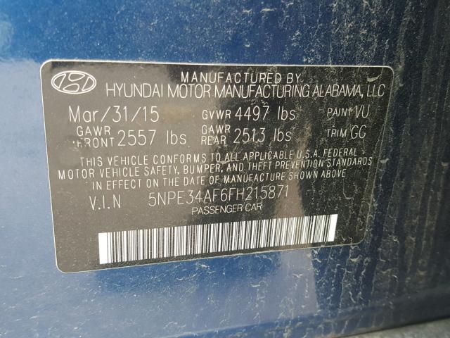 5NPE34AF6FH215871 - 2015 HYUNDAI SONATA SPO BLUE photo 10