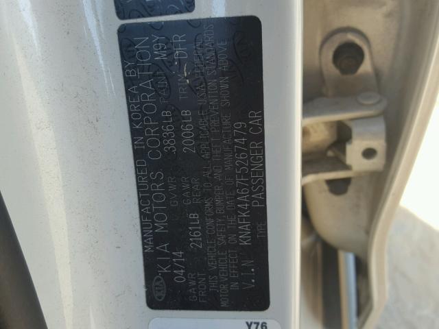 KNAFK4A67F5267479 - 2015 KIA FORTE LX WHITE photo 10