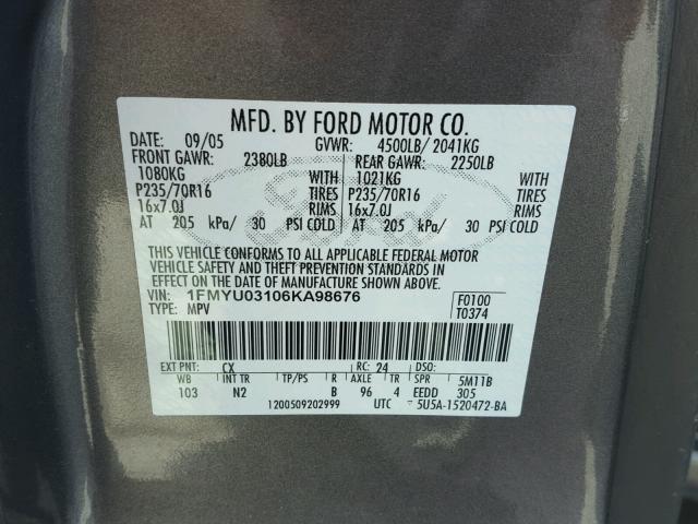 1FMYU03106KA98676 - 2006 FORD ESCAPE XLT GREEN photo 10