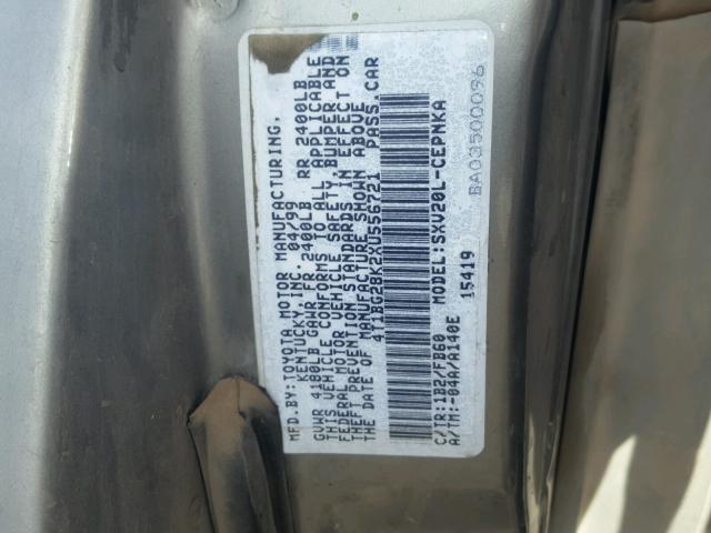 4T1BG28K2XU556721 - 1999 TOYOTA CAMRY CE SILVER photo 10