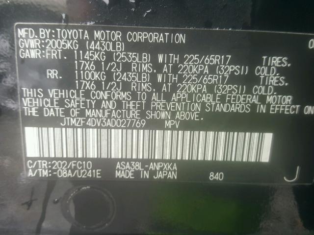 JTMZF4DV3AD027769 - 2010 TOYOTA RAV4 BLACK photo 10