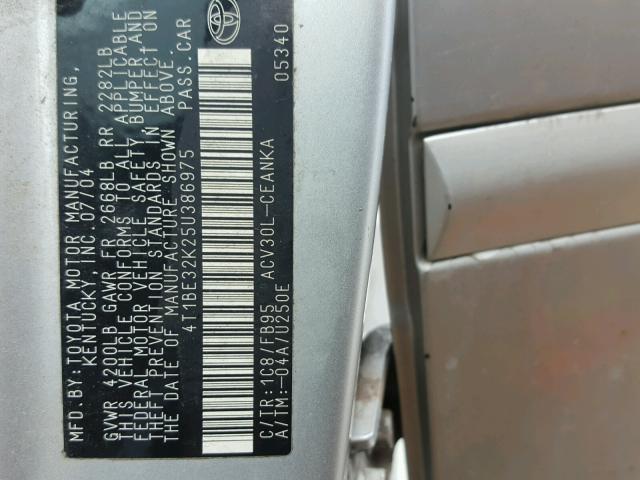 4T1BE32K25U386975 - 2005 TOYOTA CAMRY LE GRAY photo 10