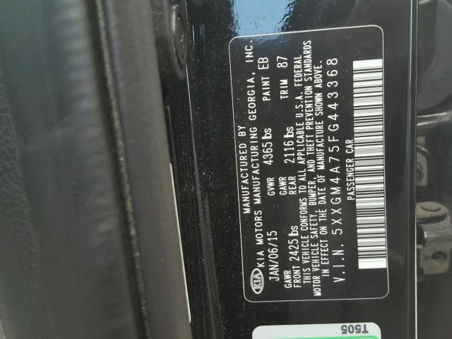 5XXGM4A75FG443368 - 2015 KIA OPTIMA LX BLACK photo 10