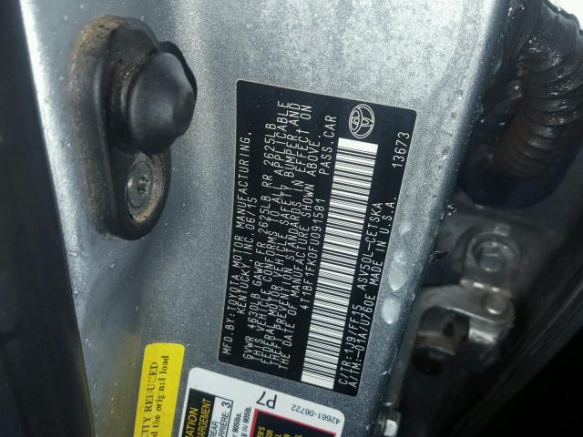 4T1BF1FK0FU091581 - 2015 TOYOTA CAMRY LE SILVER photo 10