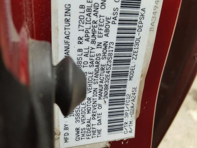 1NXBR32E45Z358173 - 2005 TOYOTA COROLLA CE RED photo 10