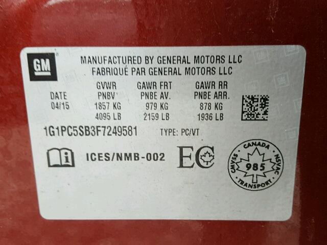 1G1PC5SB3F7249581 - 2015 CHEVROLET CRUZE LT RED photo 10