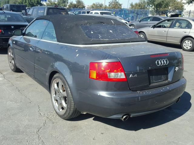 WAUAT48H63K017453 - 2003 AUDI A4 3.0 CAB GRAY photo 3