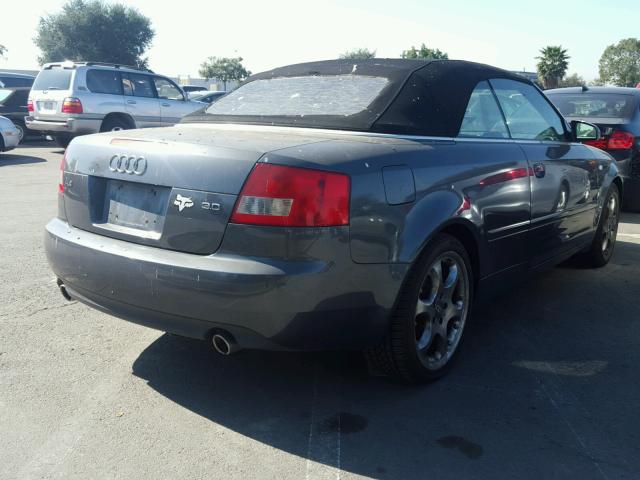 WAUAT48H63K017453 - 2003 AUDI A4 3.0 CAB GRAY photo 4