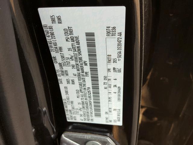 1FMCU0G90FUB32579 - 2015 FORD ESCAPE SE BLACK photo 10