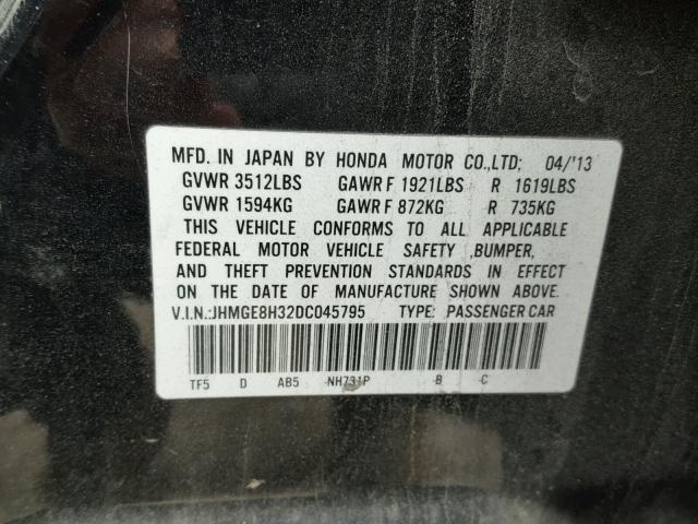 JHMGE8H32DC045795 - 2013 HONDA FIT BLACK photo 10