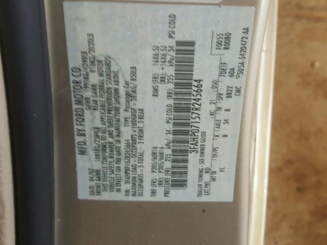 3FAHP07157R245664 - 2007 FORD FUSION SE GOLD photo 10