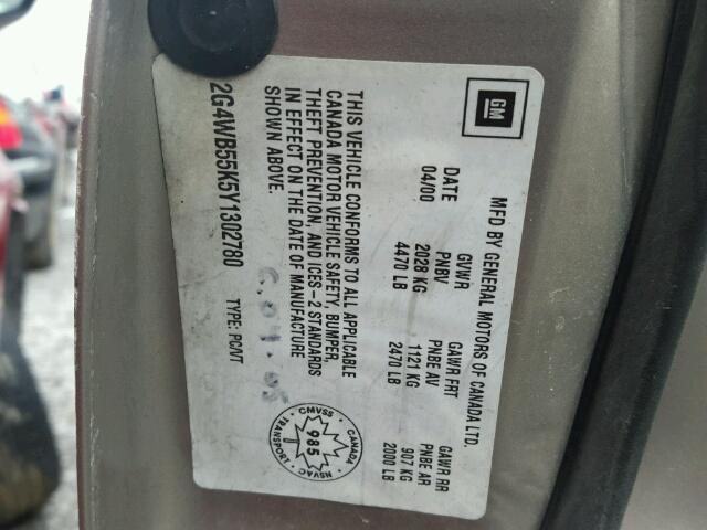 2G4WB55K5Y1302780 - 2000 BUICK REGAL LS BEIGE photo 10