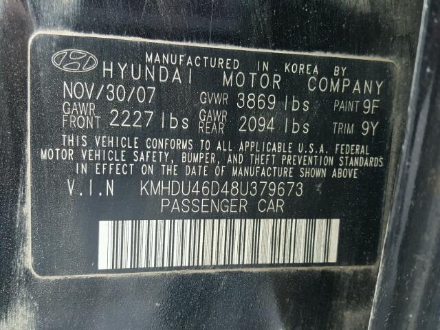 KMHDU46D48U379673 - 2008 HYUNDAI ELANTRA GL BLACK photo 10