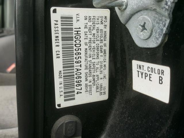 1HGCD5659TA069674 - 1996 HONDA ACCORD EX BLACK photo 10