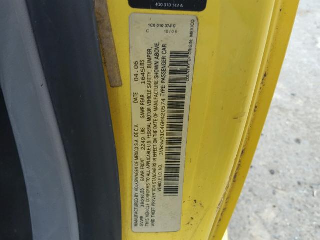 3VWSW31C46M420574 - 2006 VOLKSWAGEN NEW BEETLE 黄色 照片 10