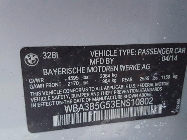 WBA3B5G53ENS10802 - 2014 BMW 328 XI SUL SILVER photo 10