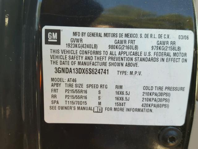 3GNDA13DX6S624741 - 2006 CHEVROLET HHR LS BLACK photo 10