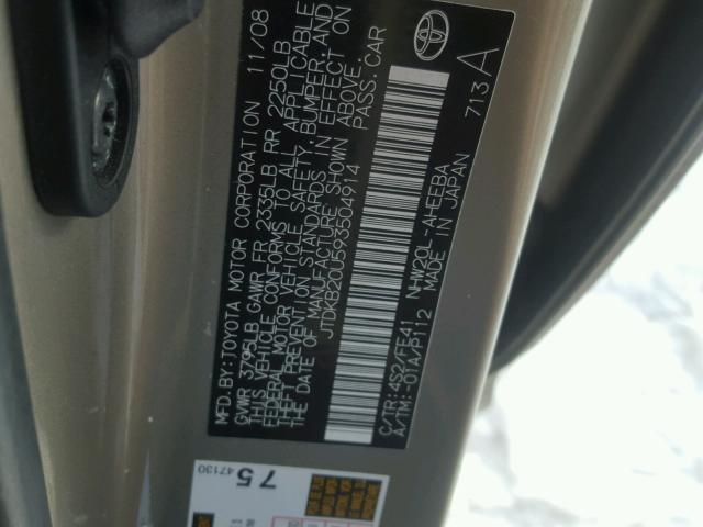 JTDKB20U593504914 - 2009 TOYOTA PRIUS GOLD photo 10